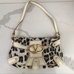 Valentino White Leather and Animal Print Bag